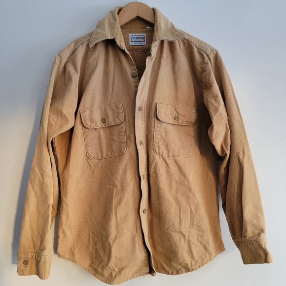 Five Brothers Other - Vintage Five Brothers Shirt Large Tan Chamois Flannel Cotton Button Up 15-M-15.5
